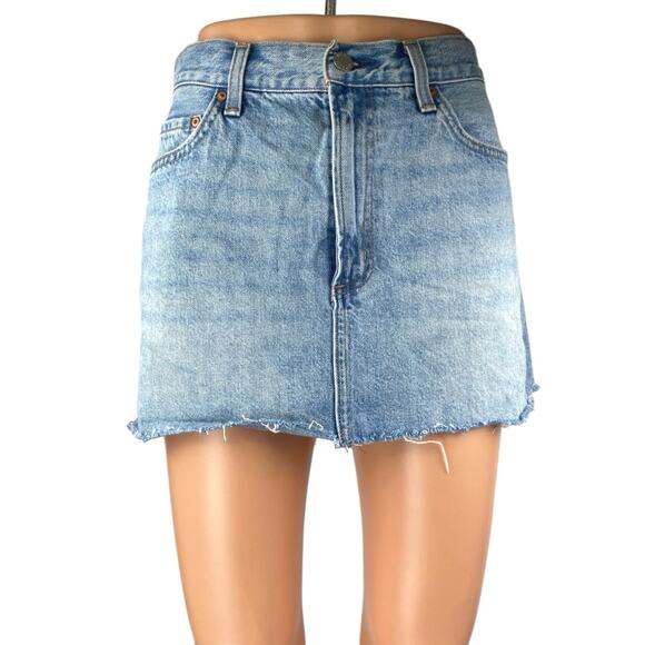 Aritzia Dresses & Skirts - Aritzia Denim Forum Tori Blue Distressed Frayed Raw Hem Mini Denim Jean Skirt 29